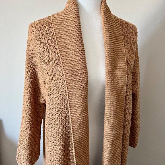 LUCKY BRAND Mustard Yellow Open Front Long Cardigan Sweater M - Picture 4 of 9